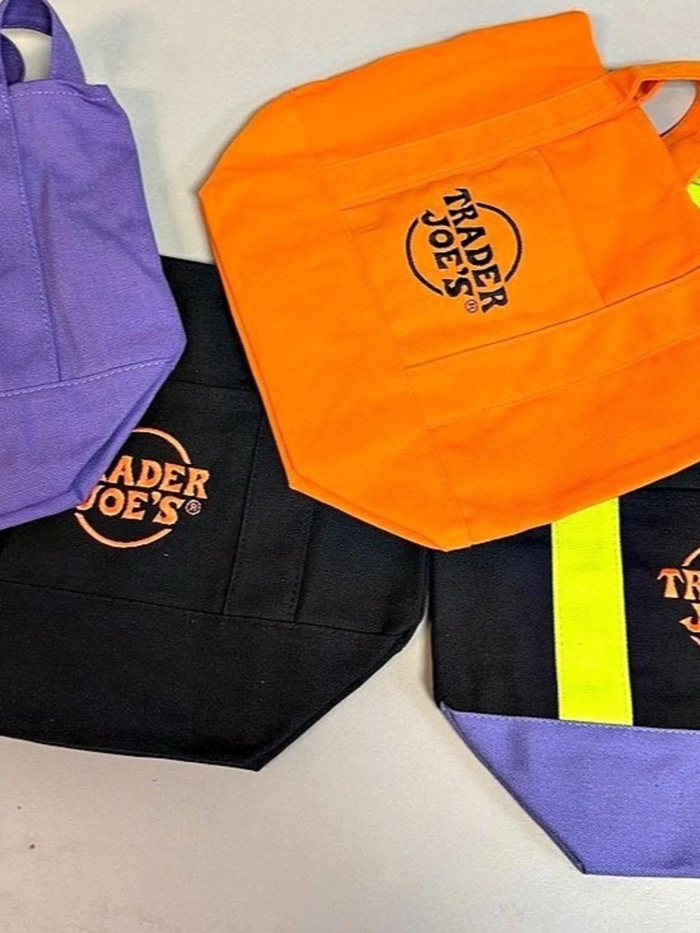 Trader Joe's Reusable Tote Bag Set Orange & Purple